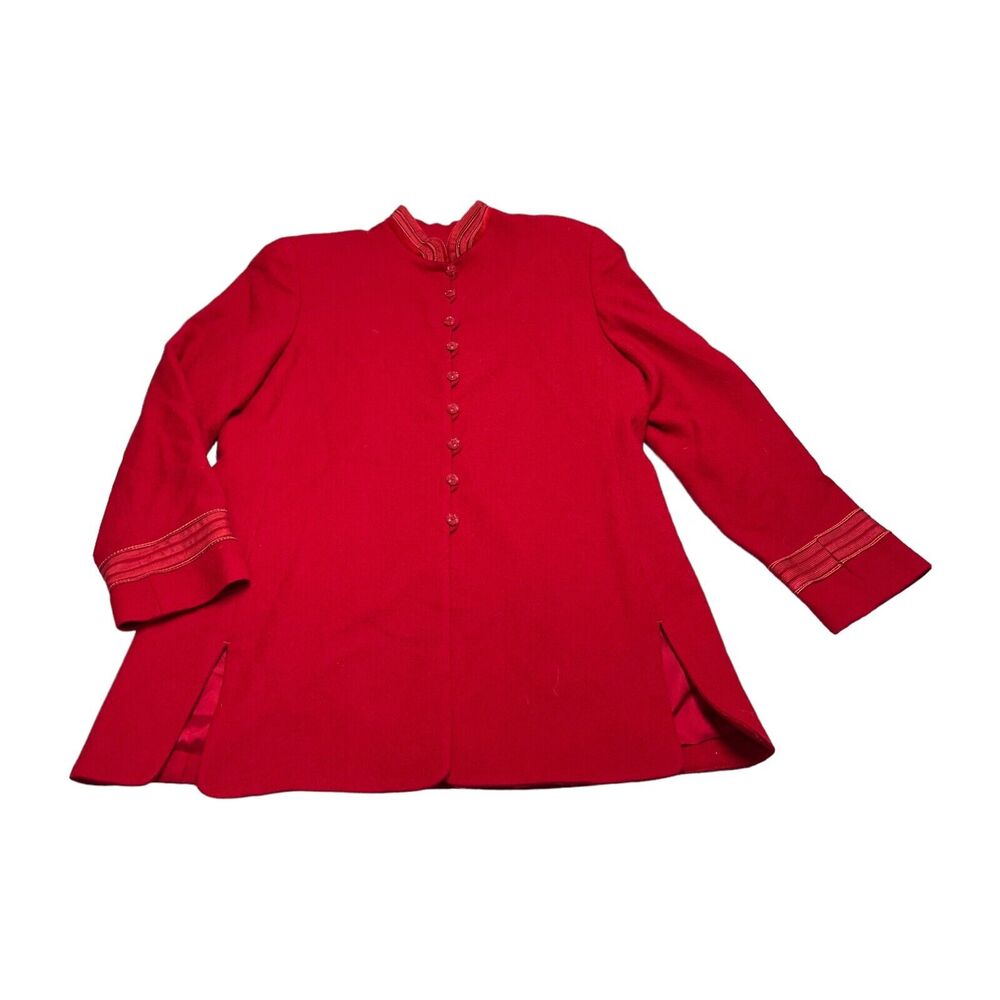 Rafaella Jacket Women's 12 Red 100% Wool Half-Button Open Front Long Sleeve